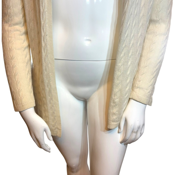 Talbots Pure Cashmere Cable-Knit Open Cardigan, Cream, M - Picture 7 of 16